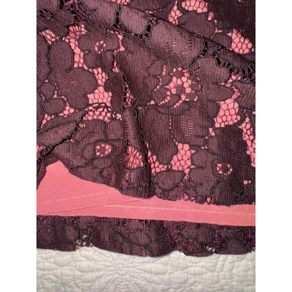 Anthropologie Feather Bone Maroon & Pink Floral Lace Wide Leg Pull On Pants XS - Picture 4 of 7